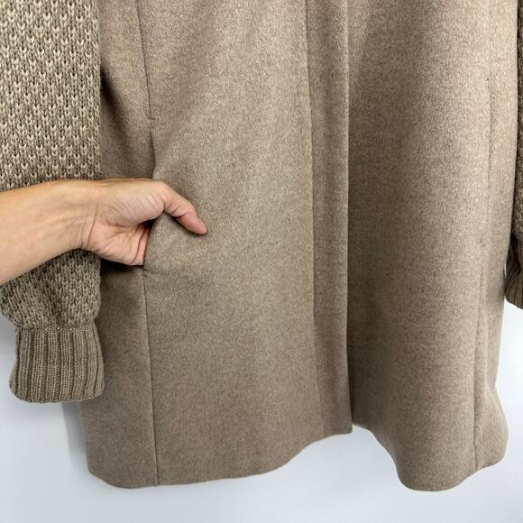 Zara wool parka coat size small tan knit sweater details full zip long high neck - Picture 4 of 8